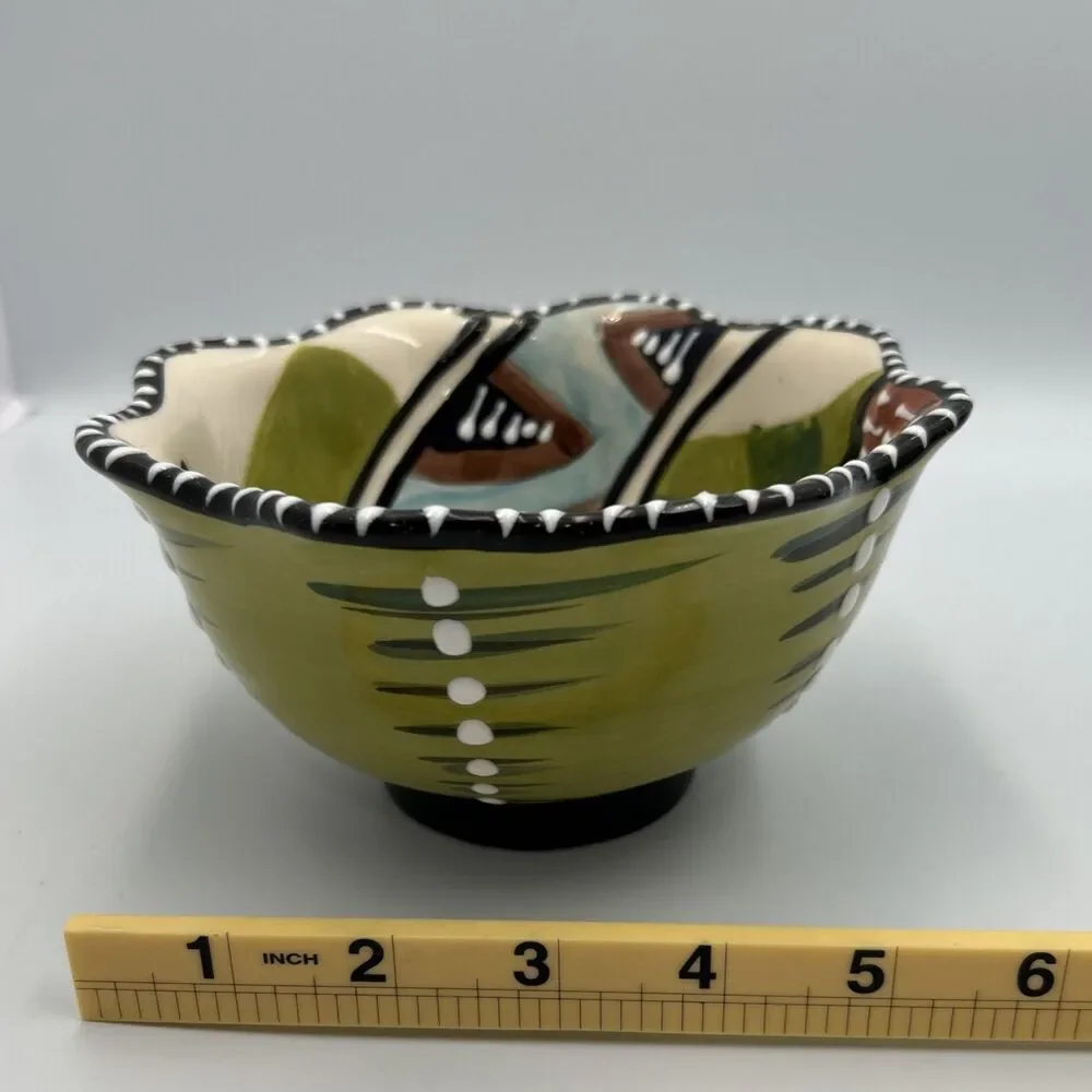2012 Blue Sky Ceramics Pedestal Scalloped Bowl Heather Goldminc Cereal Bowls - 2